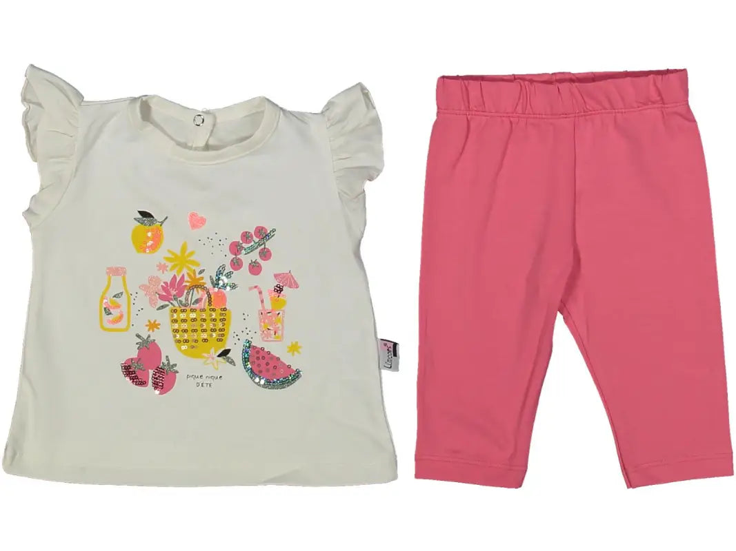 Kız Çocuk Meyve Baskılı Pullu Kısakollu Taytlı 2Li Takım - Kategorisiz