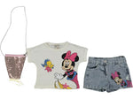 Kız Çocuk Mickey Mouse Baskılı Kot Şortlu Çantalı 3Lü Takım - Kız Çocuk Giyim/Kız Çocuk Takım