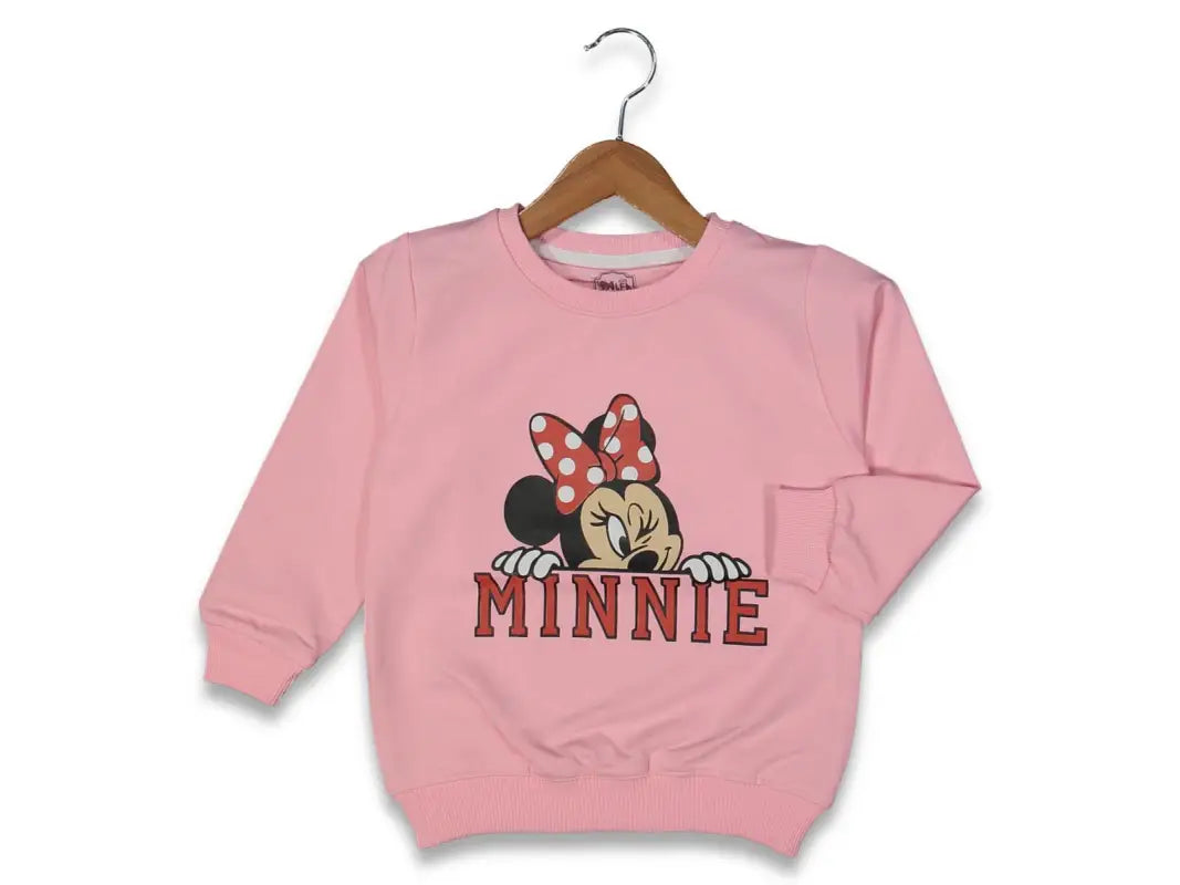 Kız Çocuk Minnie -Uzun Kollu- Bisiklet Yaka- Pembe Renk Sweatshirt - Kız Çocuk Giyim/Kız Çocuk Sweatshirt