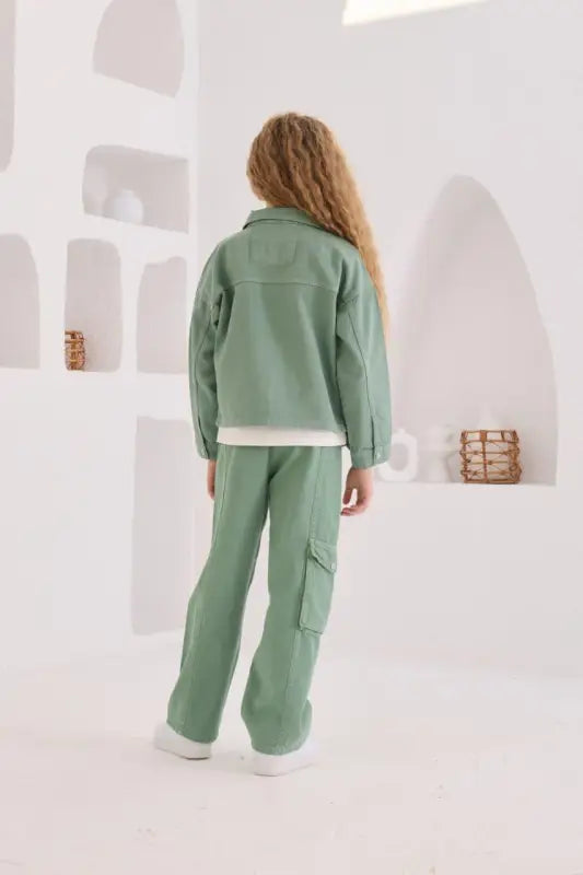 Kız Çocuk Nane Yeşili Fermuarlı Utility Takım – Cep Detaylı Ceket & Rahat Pantolon | 8-12 Yaş” - Kız Çocuk Giyim/Kız
