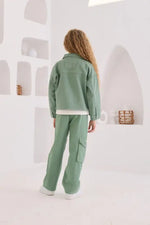 Kız Çocuk Nane Yeşili Fermuarlı Utility Takım – Cep Detaylı Ceket & Rahat Pantolon | 8-12 Yaş” - Kız Çocuk Giyim/Kız