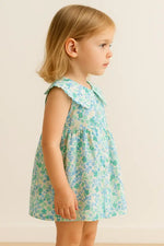 Kız Çocuk Önden Düğmeli - Sıfır Kol - Çiçekli Elbise - Kız Çocuk Giyim/Kız Çocuk Elbiseleri