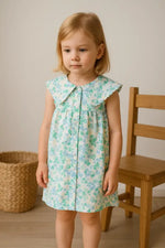 Kız Çocuk Önden Düğmeli - Sıfır Kol - Çiçekli Elbise - Kız Çocuk Giyim/Kız Çocuk Elbiseleri