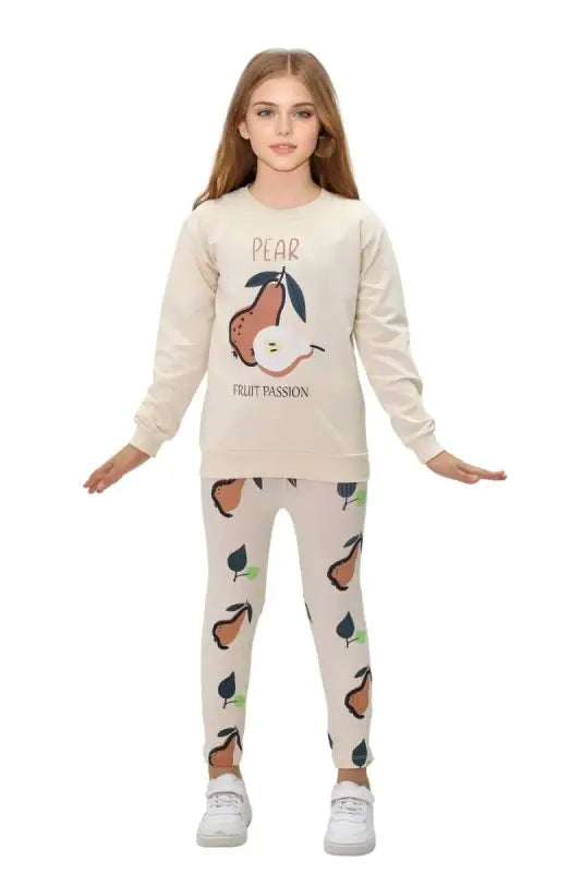 Kız Çocuk Pear Yazılı Armat Baskılı Fitilli Taytlı 2Li Takım - Kız Çocuk Giyim/Kız Çocuk Takım