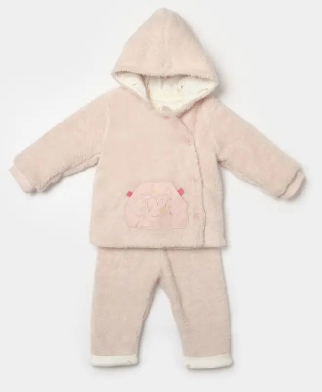 Kız Çocuk Peluş Yandan Düğmeli Kapşonlu Kanguru Cepli Kedi Baskılı 3Lü Takım - Bebek Giyim/Kız Bebek Giyim/Kız Bebek