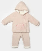 Kız Çocuk Peluş Yandan Düğmeli Kapşonlu Kanguru Cepli Kedi Baskılı 3Lü Takım - Bebek Giyim/Kız Bebek Giyim/Kız Bebek