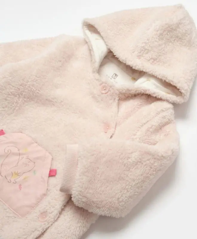 Kız Çocuk Peluş Yandan Düğmeli Kapşonlu Kanguru Cepli Kedi Baskılı 3Lü Takım - Bebek Giyim/Kız Bebek Giyim/Kız Bebek