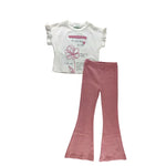 Kız Çocuk Pemde 2’Li Takım | Pembe & Beyaz | Tshirt & İspanyol Paça Pantolon | 4 - 8 Yaş - Kız Çocuk Giyim/Kız Çocuk