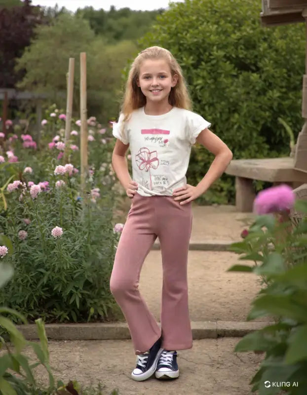 Kız Çocuk Pemde 2’Li Takım | Pembe & Beyaz | Tshirt & İspanyol Paça Pantolon | 4 - 8 Yaş - Kız Çocuk Giyim/Kız Çocuk