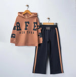 Kız Çocuk Rfe Newyork Yazılı Kapşonlu Kahve Renk Eşofman Takımı - Kız Çocuk Giyim/Kız Çocuk Takım
