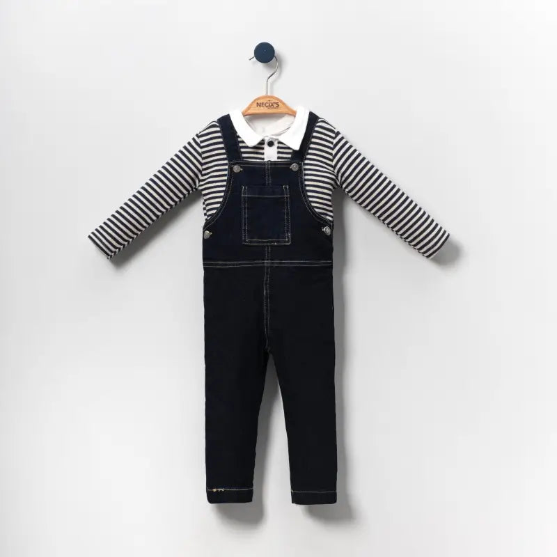 Kız Çocuk Salopet Takım | Sweat & Kot Salopet | Mavi | 3 - 6 Yaş - Kız Çocuk Giyim/Kız Çocuk Tulum & Salopet