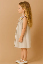 Kız Çocuk Sıfır Kollu - Yakası Çiçek Nakışlı -Önden Düğmeli Elbise - Kız Çocuk Giyim/Kız Çocuk Elbiseleri