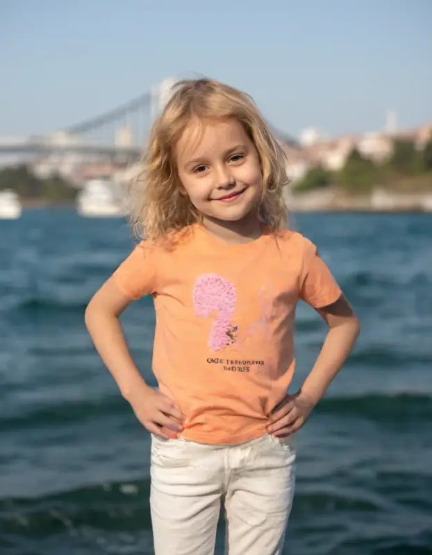 Kız Çocuk Sincap Nakışlı Kısa Kol Turuncu Renk Tişört - 3 -4 - 5 - 6 - 7 Yaş - Kız Çocuk Giyim/Kız Çocuk Tişört