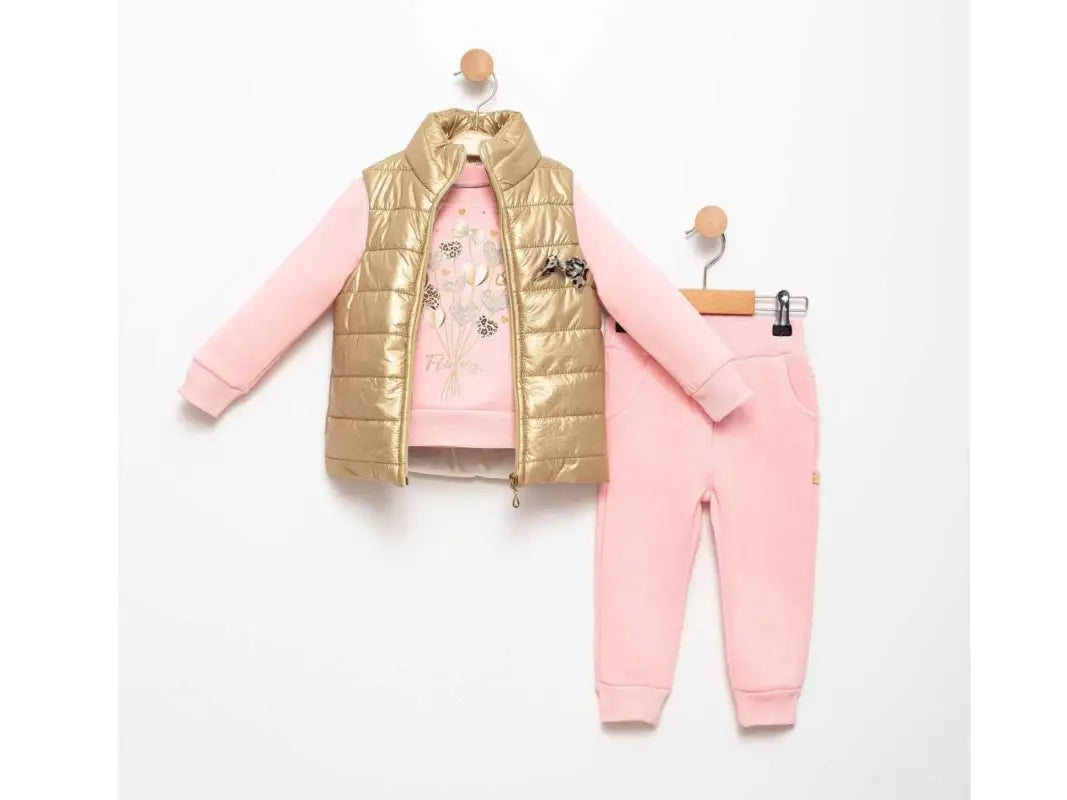 Kız Çocuk Şişme Yelekli Kalpli Balon Baskılı 3İp 3Lü Takım - Kız Çocuk Giyim/Kız Çocuk Takım