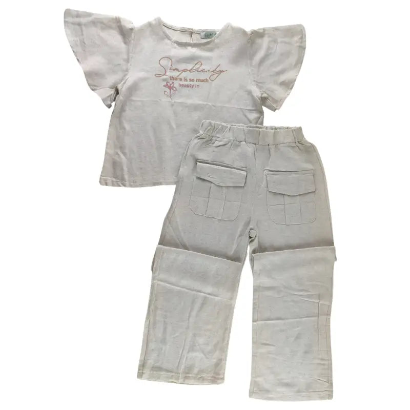 Kız Çocuk Takım Seti | Krem Renk | 8 - 12 Yaş | Keten Takım - Kız Çocuk Giyim/Kız Çocuk Takım