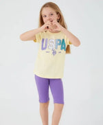 Kız Çocuk Takım | Tshirt & Kısa Tayt | 9 - 15 Yaş | Sarı & Mor - Kız Çocuk Giyim/Kız Çocuk Takım