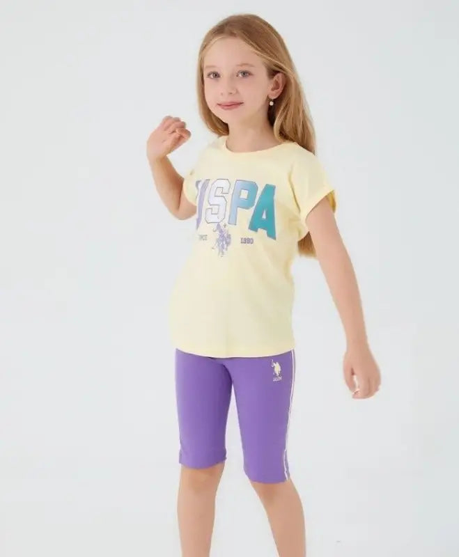 Kız Çocuk Takım | Tshirt & Kısa Tayt | 9 - 15 Yaş | Sarı & Mor - Kız Çocuk Giyim/Kız Çocuk Takım