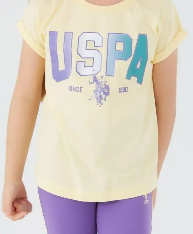 Kız Çocuk Takım | Tshirt & Kısa Tayt | 9 - 15 Yaş | Sarı & Mor - Kız Çocuk Giyim/Kız Çocuk Takım