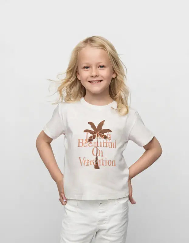 Kız Çocuk Tişört | Life İs Beautiful Baskılı | Kısa Kol Tişört | Krem | 8-11 Yaş - Kız Çocuk Giyim/Kız Çocuk Tişört