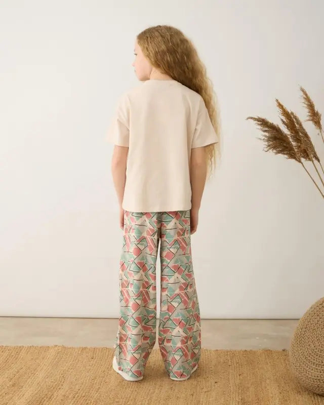 Kız Çocuk Tshirt Pantolon Takım | 9-12 Yaş | Taş & Pudra Renk - Kız Çocuk Giyim/Kız Çocuk Takım