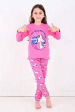 Kız Çocuk Unicornlu Love You My Frıend Yazılı Pamuklu Pembe Renk Pijama Tk. - Kız Çocuk Giyim/Kız Çocuk Pijama Takımları