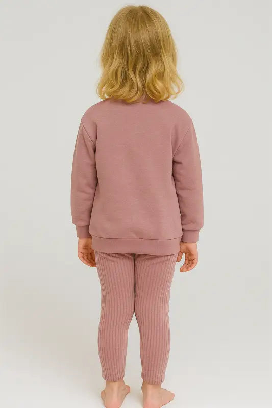 Kız Çocuk “Wonderful” Gökkuşağı Baskılı Pudra Lila Sweatshirt & Ribanalı Tayt Takımı | 3-6 Yaş Pamuklu Rahat Kesim