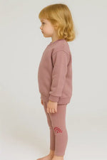 Kız Çocuk “Wonderful” Gökkuşağı Baskılı Pudra Lila Sweatshirt & Ribanalı Tayt Takımı | 3-6 Yaş Pamuklu Rahat Kesim
