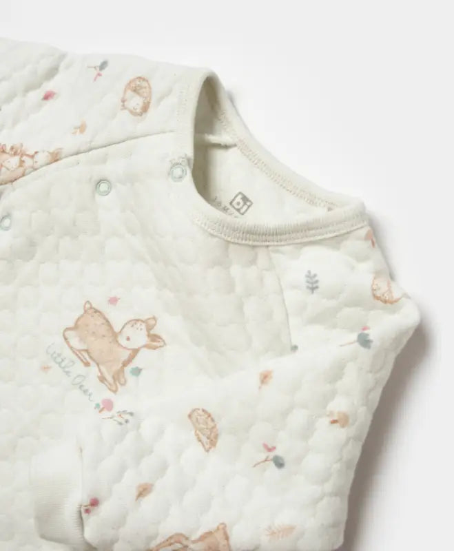 Krem Little Deer Yan Çıtçıtlı Kapalı Ayak Quilted Bebek Tulum | % 100 Pamuk | Unisex 0-12 Ay - Bebek Giyim/Erkek Bebek