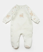 Krem Little Deer Yan Çıtçıtlı Kapalı Ayak Quilted Bebek Tulum | % 100 Pamuk | Unisex 0-12 Ay - Bebek Giyim/Erkek Bebek