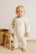 Krem Little Deer Yan Çıtçıtlı Kapalı Ayak Quilted Bebek Tulum | % 100 Pamuk | Unisex 0-12 Ay - Bebek Giyim/Erkek Bebek