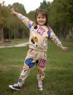 Krem Mickey Baskılı Kız Çocuk Takımı | 2-3-4-5 Yaş | Uzun Kol Sweat - Lastikli Pantolon - Bebek Giyim/Kız Bebek