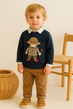 Lacivert Nakışlı Erkek Çocuk Triko Kazak – Şapkalı Çocuk Deseni | 2-5 Yaş | Almira Bebek - Bebek Giyim/Erkek Bebek