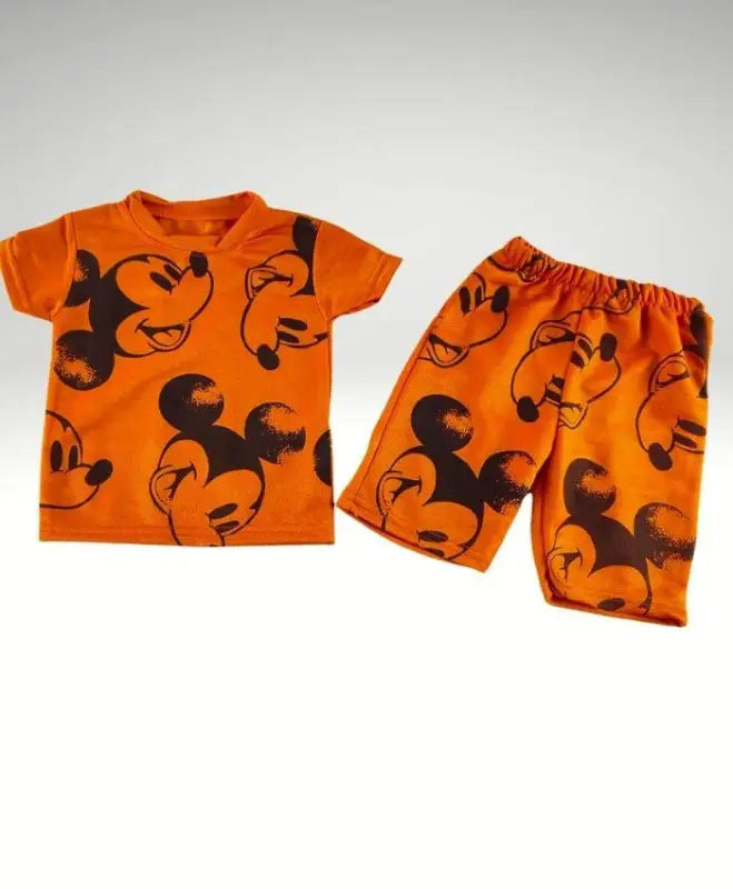 Mickey Baskılı Kısa Kollu Şortlu Turuncu Erkek Bebek Takım | 12 - 24 Ay - Kategorisiz