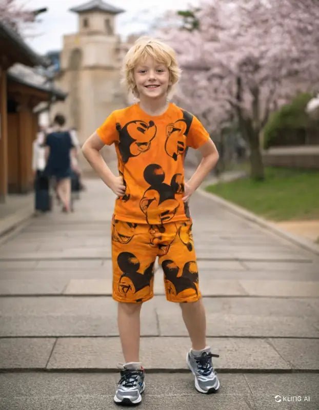 Mickey Baskılı Kısa Kollu Şortlu Turuncu Erkek Bebek Takım | 12 - 24 Ay - Kategorisiz