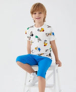 Mickey Mouse Desenli Erkek Kapri Takım | Mavi & Beyaz | 2 - 9 Yaş - Erkek Çocuk Giyim/Erkek Çocuk Takım