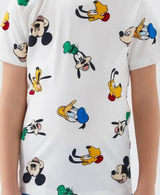 Mickey Mouse Desenli Erkek Kapri Takım | Mavi & Beyaz | 2 - 9 Yaş - Erkek Çocuk Giyim/Erkek Çocuk Takım