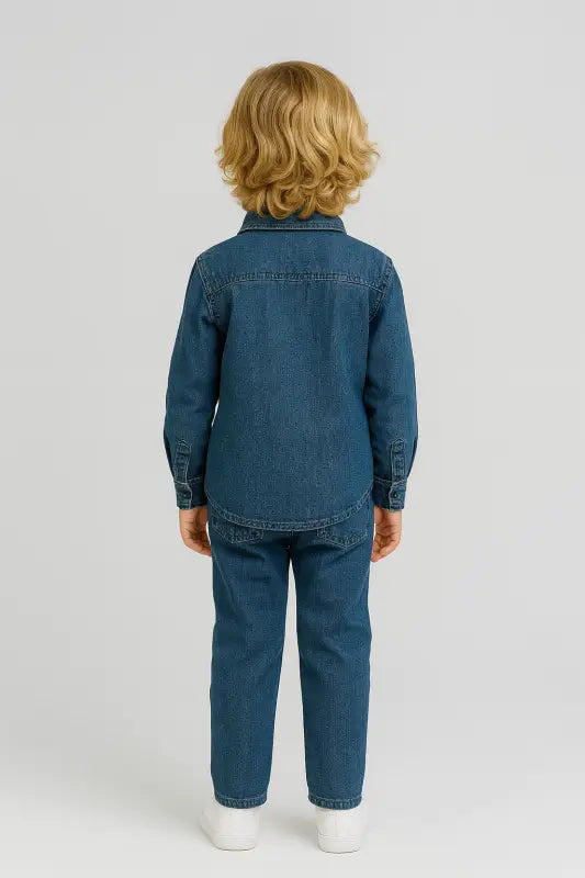 Mickey Mouse Nakışlı Erkek Çocuk Kot Takım | Denim Gömlek + Jean Pantolon | 4-6 Yaş - Erkek Çocuk Giyim/Erkek Çocuk