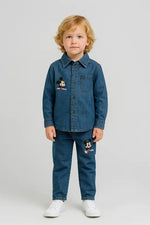 Mickey Mouse Nakışlı Erkek Çocuk Kot Takım | Denim Gömlek + Jean Pantolon | 4-6 Yaş - Erkek Çocuk Giyim/Erkek Çocuk
