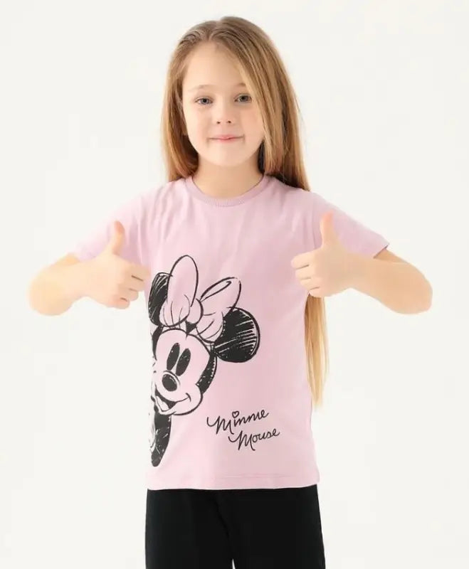 Minnie Mouse Baskılı Kız Çocuk Tshirt | Pembe Renk | 4 - 6 Yaş - Kız Çocuk Giyim/Kız Çocuk Tişört