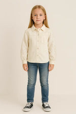 Paillette İşlemeli Krem Denim Kız Çocuk Ceket – Işıltılı % 100 Pamuk | 8-10 Yaş Mevsimlik Şıklık” - Kız Çocuk Giyim/Kız