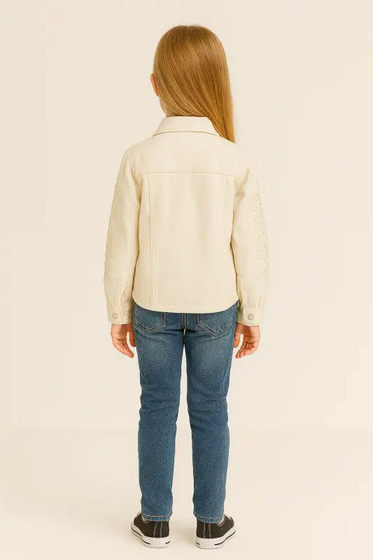 Paillette İşlemeli Krem Denim Kız Çocuk Ceket – Işıltılı % 100 Pamuk | 8-10 Yaş Mevsimlik Şıklık” - Kız Çocuk Giyim/Kız