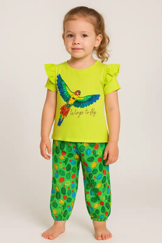 Renkli Kuş Desenli Çocuk Takım Elbise - Kız Kıyafet Seti - Kız Çocuk Giyim/Kız Çocuk Elbiseleri