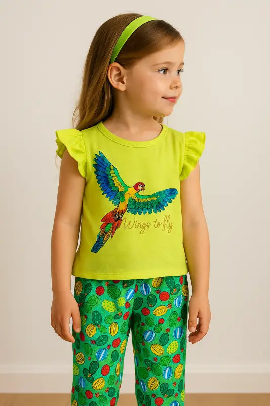 Renkli Kuş Desenli Çocuk Takım Elbise - Kız Kıyafet Seti - Kız Çocuk Giyim/Kız Çocuk Elbiseleri