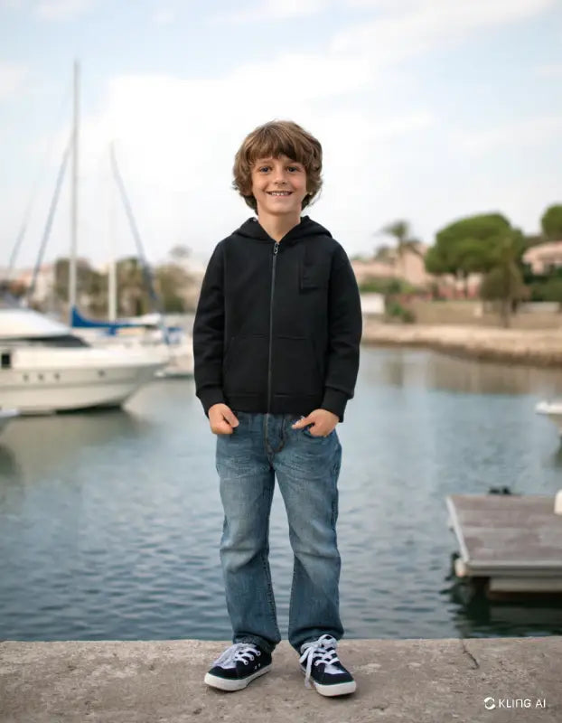 Siyah Kapşonlu Erkek Çocuk Hırkası | Fermuarlı | Cep Detaylı | 9 - 12 Yaş - Erkek Çocuk Giyim/Erkek Çocuk Hırka