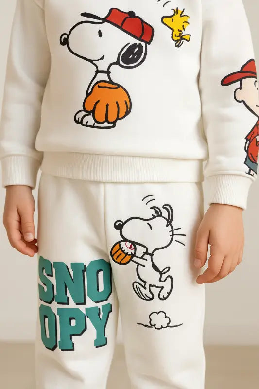 Snoopy Baskılı Erkek Bebek Eşofman Takımı – Beyaz Color-Block Kol 1-3 Yaş | Almira Bebek - Bebek Giyim/Erkek Bebek