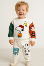 Snoopy Baskılı Erkek Bebek Eşofman Takımı – Beyaz Color-Block Kol 1-3 Yaş | Almira Bebek - Bebek Giyim/Erkek Bebek