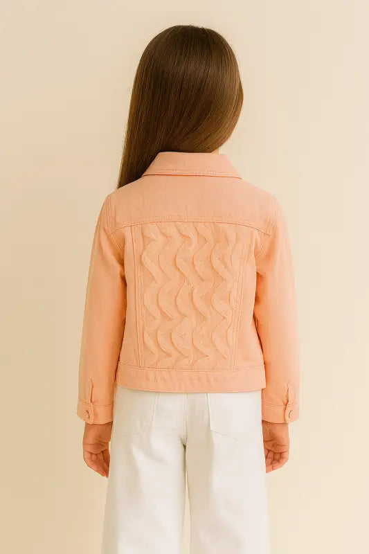 Somon Tül İşlemeli Kız Çocuk Denim Ceket – Çıtçıtlı Pamuklu 7-9 Yaş Pastel Şıklığı” - Kız Çocuk Giyim/Kız Çocuk Takım