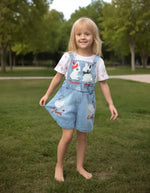 Tavşan Baskılı Kısakol Tişörtlü Kot Salopet Takım - 12 - 18 - 24 Ay - Kız Bebek -Şortlu - Salopet - Bebek Giyim/Kız