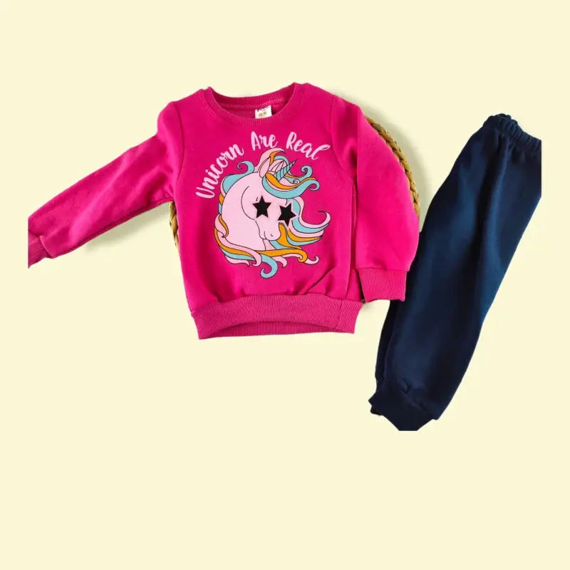 Unicorn Desenli Kız Çocuk 2’Li Takım | Pembe Ve Lacivert Renkli | 3 Yaş - Kız Çocuk Giyim/Kız Çocuk Takım