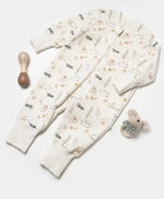 Unisex Hayvan Figürü Baskılı Önden Fermuarlı Uzun Kollu Organik Pamuklu Uyku Tulumu - Bebek Giyim/Erkek Bebek